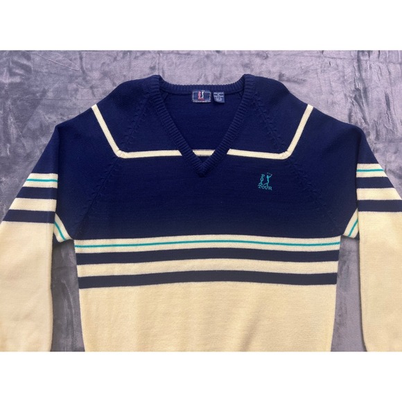PGA Tour V Neck Sweater Mens XL Navy Yellow Golf Embroidered Logo Acrylic - Picture 3 of 8